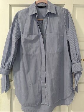 Zara Blue & White Striped Button-Down Shirt
